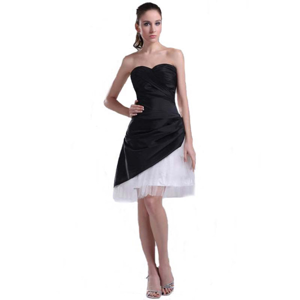 2017 Summer Collection Sweetheart Short Prom Party Dress Tulle A-Line Knee Length Ladies Black and White Cocktail Dress