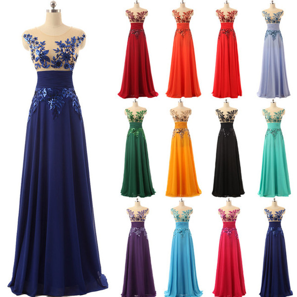 Under 50$ Elegant Floor Length Formal Evening Dresses Chiffon long Party Dresses with Appliques and Crystals Prom Dresses Hot Sale SD159