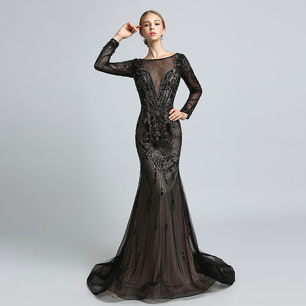 Yousef Aljasmi Luxury Black Long Sleeve Evening Dresses with Full of Beading Crystal Tulle Long Mermaid Prom Dress Real Video Party Gowns