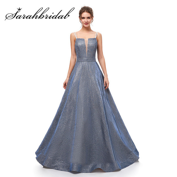 Youth Simple Shinning Evening Dresses New Arrivals Ball Gowns Spaghetti Strap Backless V-neck Special Fabric Prom Gowns