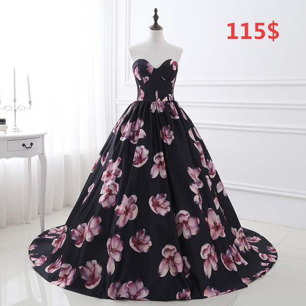 100% Real Image Elegant Print Evening Dresses Sweetheart Neck A Line Lace Up Designer Occasion [arty Gown Dresses In Stock Cheap