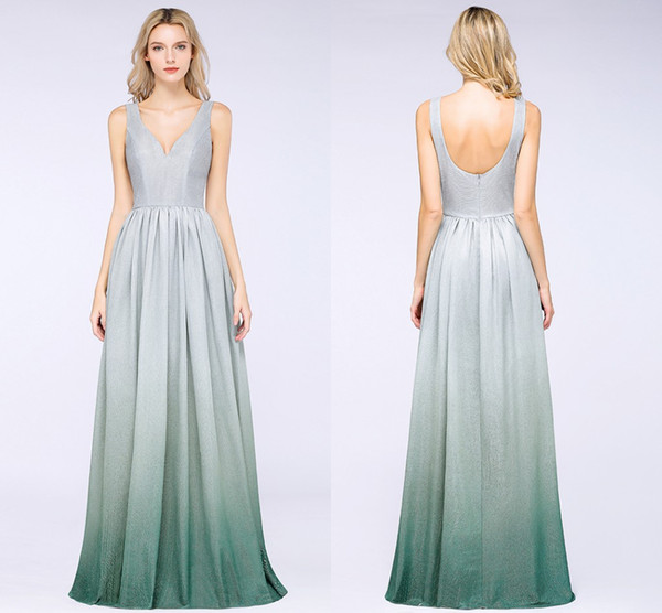 Designer Sequined Gradient Long Prom Dresses 2019 Cheap A Line V Neck Sexy Low Back Formal Party Evening Dresses CPS1241