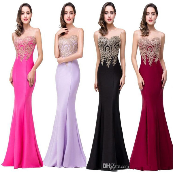 Robe De Soiree 11 Colors Cheap Sexy Mermaid Prom Dresses 2022Sheer Jewel Neck Appliques Sleeveless Long Formal Evening Dresses CPS262