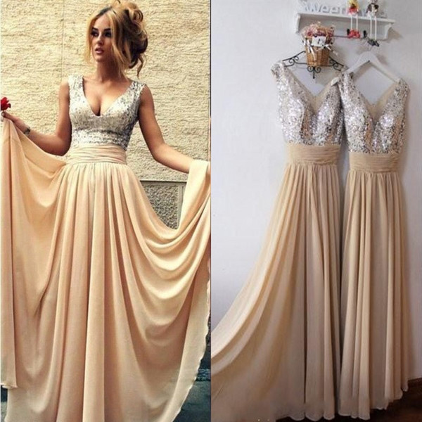 In Stock Prom Dresses Dark Red 2022Deep V Neck Sleeveless Sequins Formal Evening Gowns Cheap Long Chiffon Bridesmaid Dresses CPS046