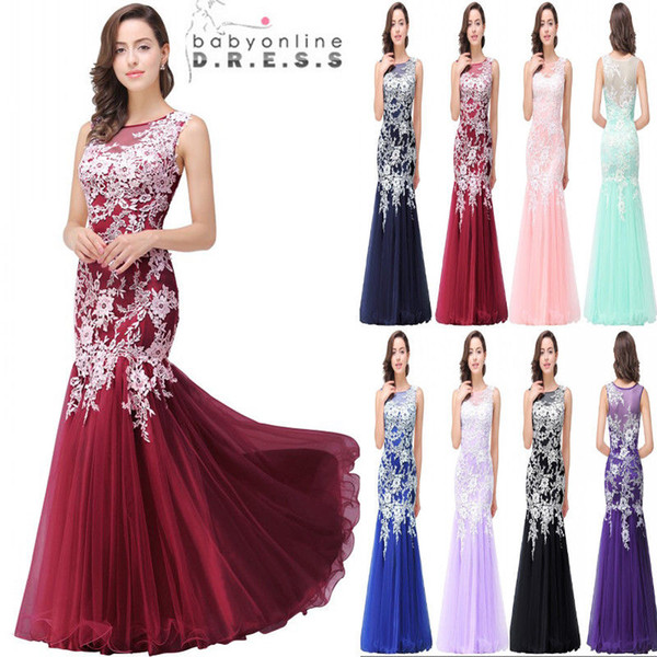 New Pink Cheap In Stock Designer Mermaid Prom Dresses Sleeveless Lace Applique Sexy Back Evening Party Gowns CPS360