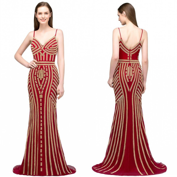 Babyonline Designed Luxury Beaded Sequins Mermaid Long Evening Gowns Spaghetti Straps Backless Party Prom Dresses CPS812