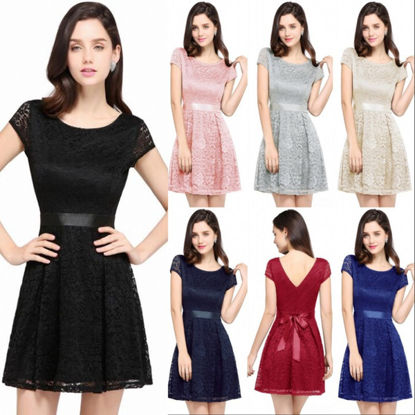 100% Real Designed Lace Short Party Dress A Line Cap Sleeves Mini Short Homecoming Cocktail Gowns Under $20 CPS627