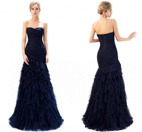 100% Real Image Evening Dresses Sweetheart Neck Mermaid Ruffles Tiers Designer Occasion Dresses Party Gowns Lace-up Back CPS1156