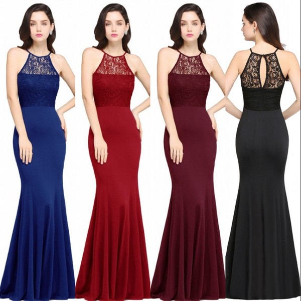 2022Cheap Royal Blue Burgundy Black Lace Mermaid Evening Dresses Formal Sleeveless Long Bridesmaid Dress Prom Gowns Mother Wear CPS617