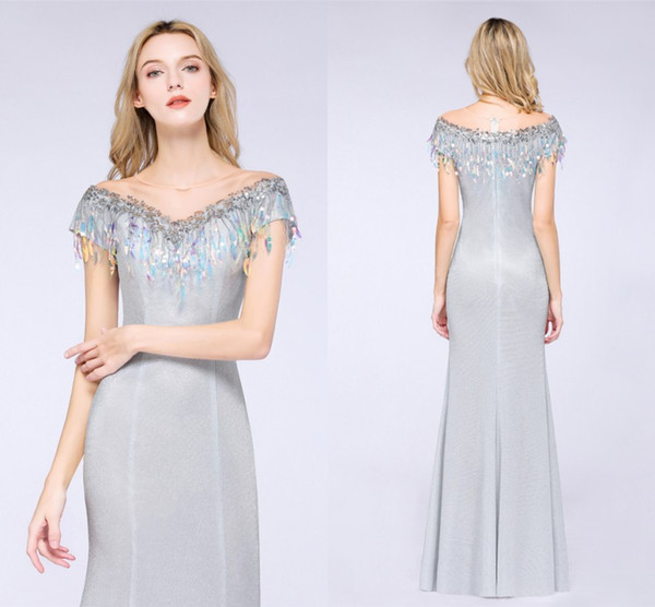 Designer 2019 New Mermaid Evening Prom Dresses Real Image Off Shoulder Tassels Beads Long Formal Party Celebrity Gowns CPS1240