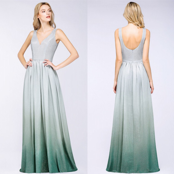 Designer Sequined Long Prom Dresses 2019 Cheap A Line V Neck Sexy Low Back Formal Party Evening Dress CPS1241