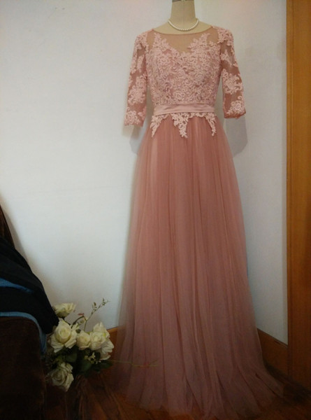 High quality Nude color Evening dresses long dress maid of wedding cheap bridesmaid gowns with half sleeve 