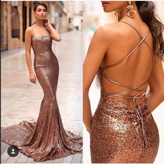 Fashion Mermaid Long Prom Party Dresses Beaded Backless Sweep Train Backless Evening Gowns Plus Size