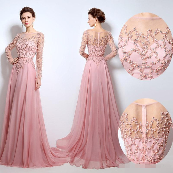 REAL 2016 Elie Saab Long Evening Dress Illusion Jewel Neck Pearls Sash A-Line Floor Length Tulle Cheap Celebrity Party Gowns Prom Dress