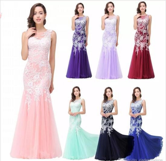 2017 Sexy Illusion Pink Lace Mermaid Prom Dresses Tulle Lace Applique Floor Length Evening Party Dresses