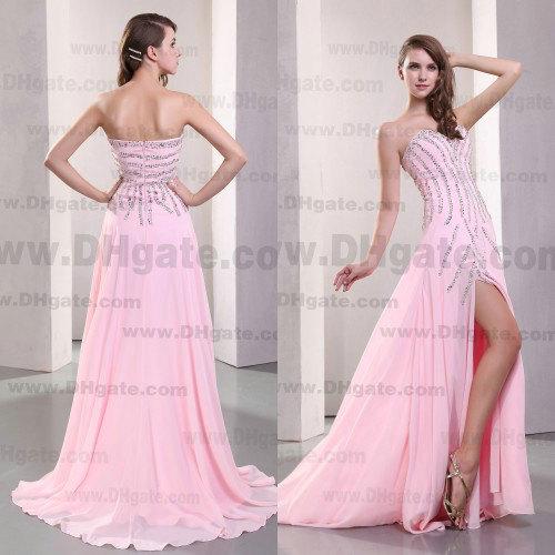 2015 Baby Pink A-line Floor Length Crystals Beads Sweetheart Chiffon Prom Dress Designer Occasion Dresses PD172
