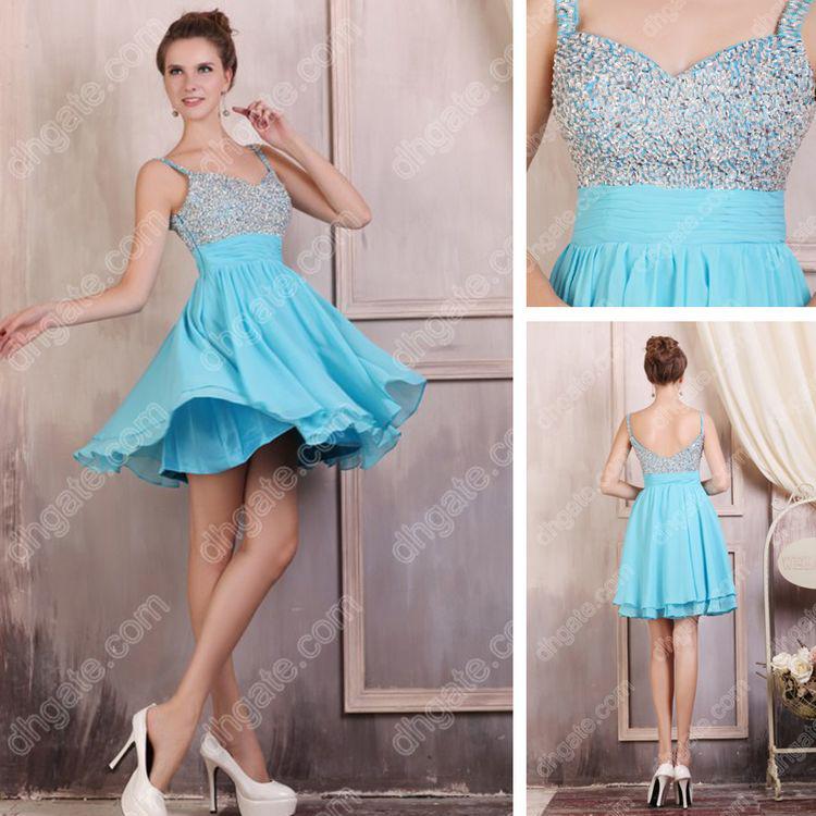 2015 Luxury Rhinestones Cocktail Dress Spaghetti Strap Densely Upper Beaded Real Actual Images