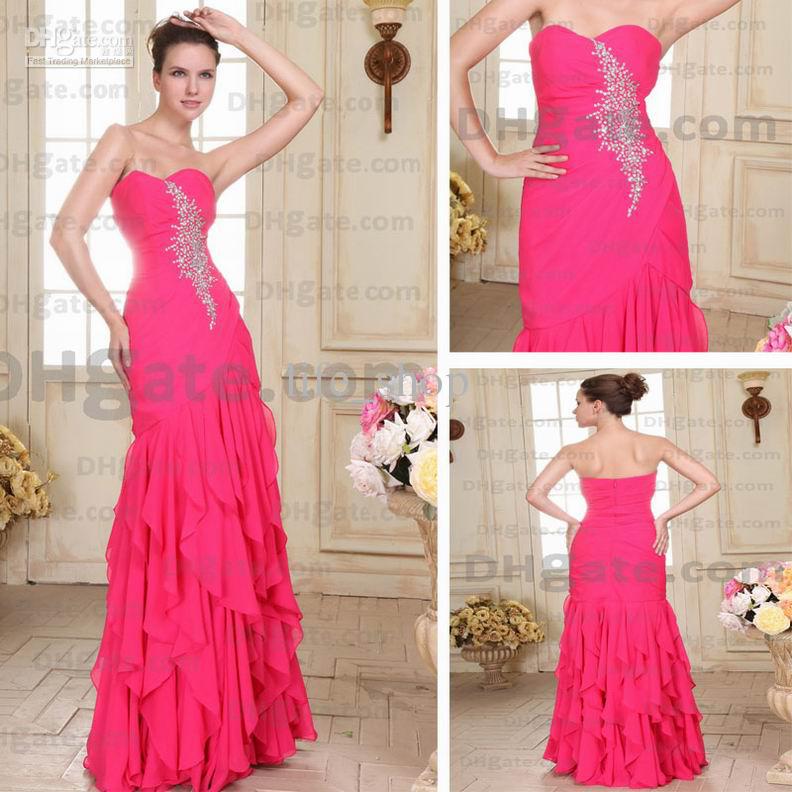 Fuchsia Evening Dress Mermaid Side Slit Chiffon Floor Length Ruffles Prom Gowns Real Actual Image DHYZ 02