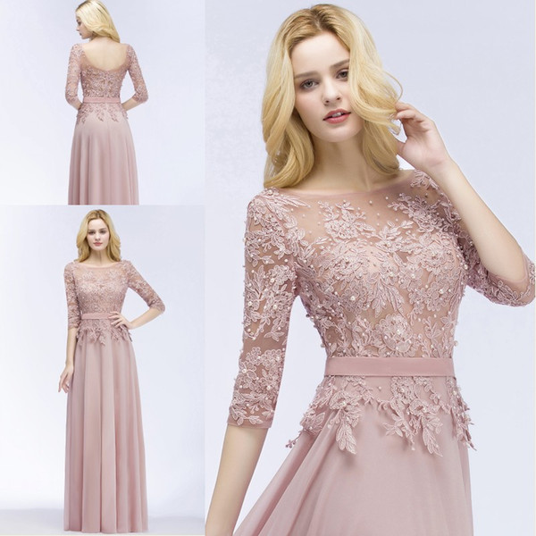 New Designer Blush Pink Long Prom Dresses with Half Sleeves Beaded Appliqued Cheap Wedding Party Gowns CPS915