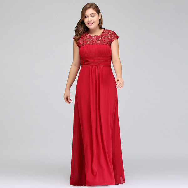 Real Image Plus Size Red Chiffon Long Evening Dresses Ruffle Lace Beaded Floor Length Hollow Back Formal Bridesmaid Dresses CPS261