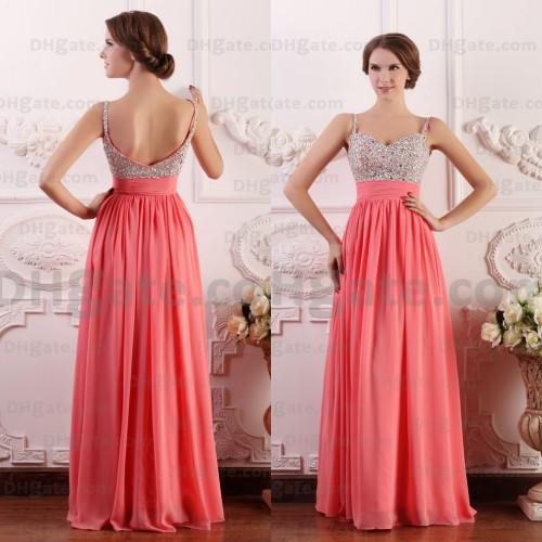 Best Selling!! 2015 A-line Best Selling Hot Fashion Sparkly Party Beaded Chiffon Coral Prom Dresses Designer Occasion Dresses PD034