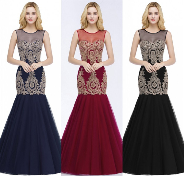 New Arrival Designer Burgundy Mermaid Prom Dresses Sheer Neck Lace Appliqued Formal Evening Pageant Gowns CPS879