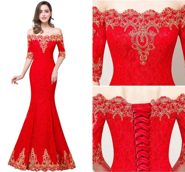 2022New In Stock Cheap Half Sleeves Lace Designer Occasion Dresses Off Shoulders Appliques Corset Back Vintage Evening Gowns CPS487