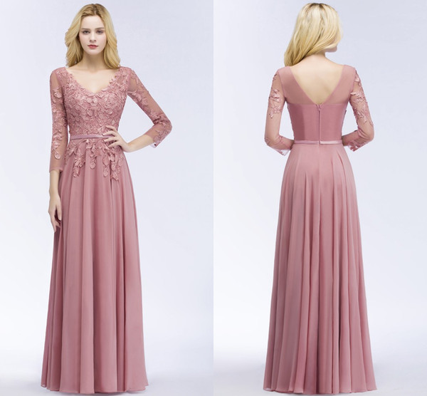 New Designer Dusty Pink Long Prom Dresses with Sleeves Floral Appliqued Formal Evening Party Pageant Gowns After Party Dresses CPS911