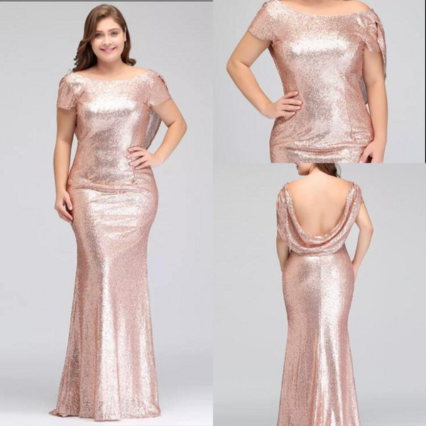Rose Gold Plus Size Bridesmaid Dresses Long Sparkling New Women Elegant Mermaid Sequined Evening Prom Party Celebrity Formal Dress