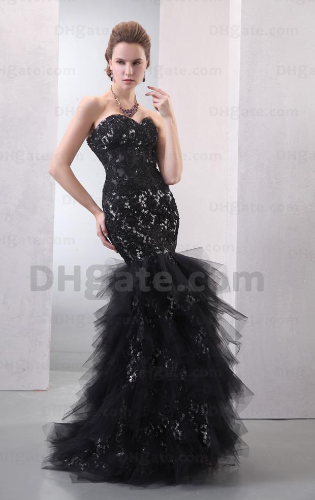 Hot Arrival 2015 Sexy Black Lace With Tulle Lace Good Design Mermaid Evening Dresses Prom Party Gown ED023