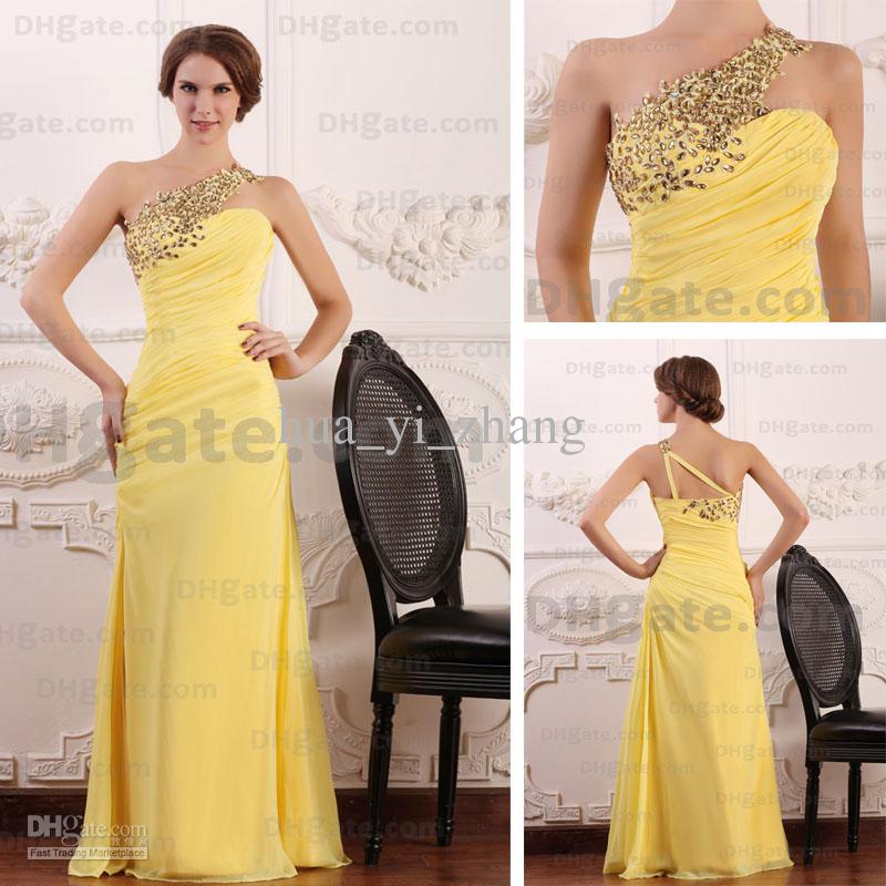 2015 Spring Fashion Evening Party Dresses One Shoulder Rhinestones Beaded Sheer Strap Actual Images