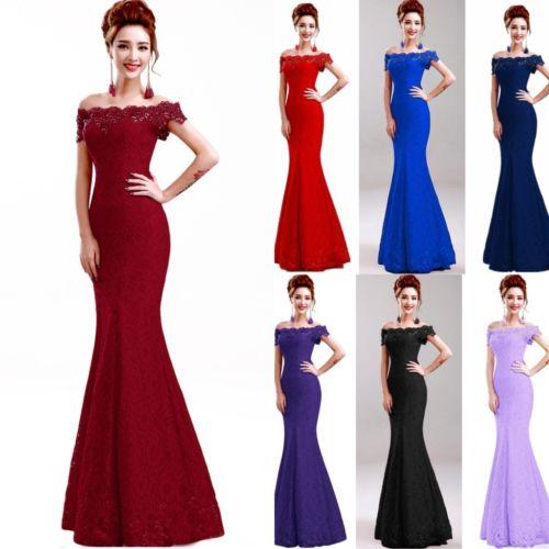 2018 Designer in stock Off the Shoulder Mermaid Lace Evening Dresses Floor Length Lace-up Back Wedding Gown Bridesmaid Dress