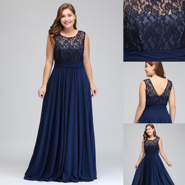 Plus Size Simple Modest Dark Navy Chiffon Bridesmaid Dresses 2017 Cheap Scoop Sleeveless A Line Formal Wedding Guests Party Wear CPS526