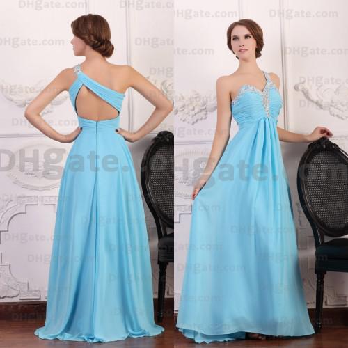 New Arrival 2015 Blue Chiffon One-shoulder Crystal Evening Prom Dresses Designer Occasion Dresses PD044