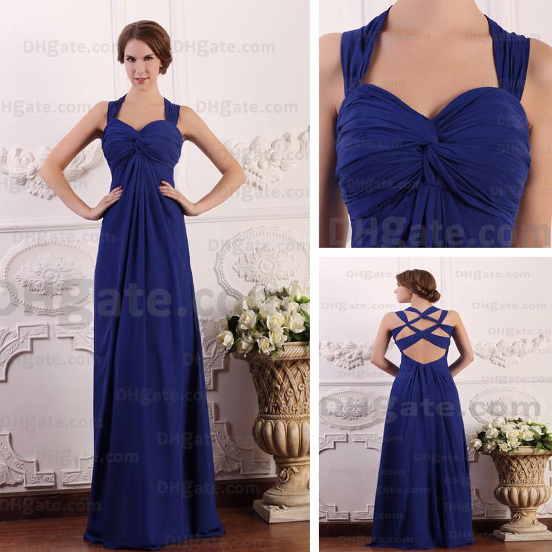 2012 Strap Sweetheart Evening Party Dresses Royal Blue Soft Chiffon Floor Length Real Actual Images