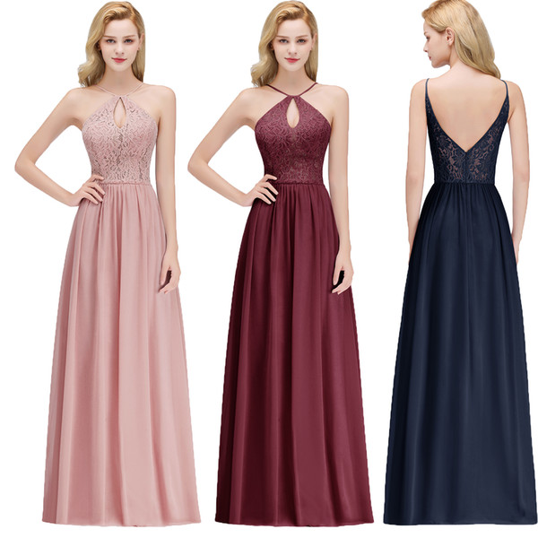 Real Image Sexy Halter Keyhole Neck Cheap Evening Dresses Chiffon Lace Floor Length Long Formal Occasion Wear Prom Party Gown CPS1069