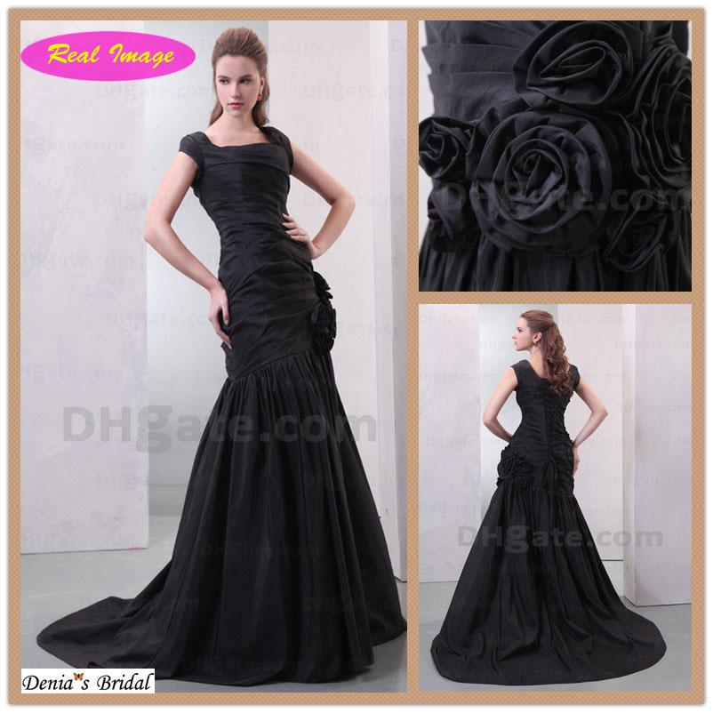 Classical black style Square Evening Dresses Mermaid with Pleated 3D Handmade Flower prom dress HX66 dhyz 01