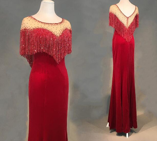 Real pictures High quality Dark Red Velvet with Elastic Lady Evening prom Dresses 2018 New Mermaid gowns in stock shipping fast