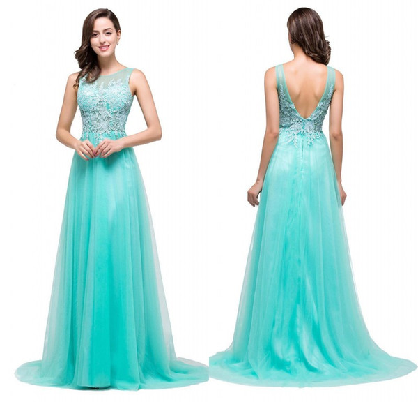 2018 Designer Occasion Dresses Cheap Turquoise Lace Tulle Long Prom Gowns Bridesmaid Party Dress Vestidos CPS383