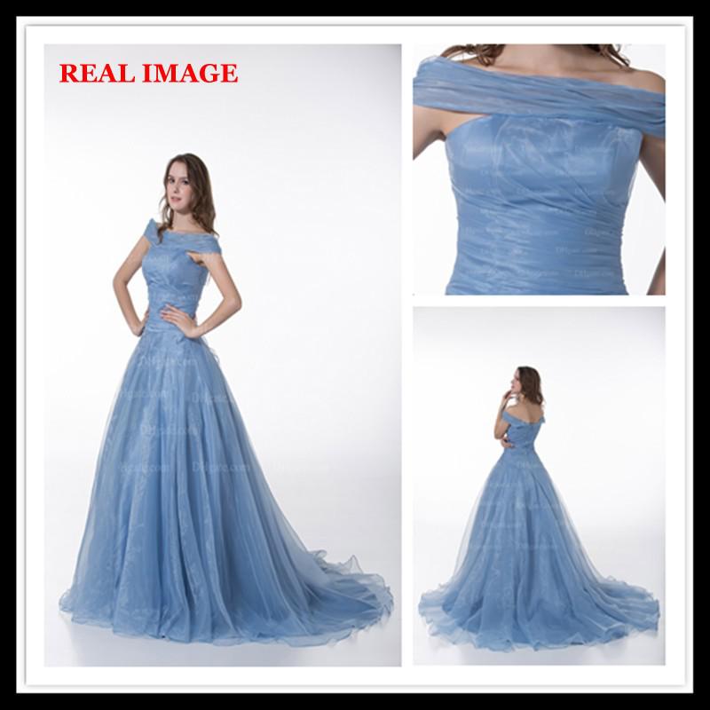 2015 Fashion Trend Portrait Ball Gowns Pleated Bling Organza Evening Dresses Court Train MZ008