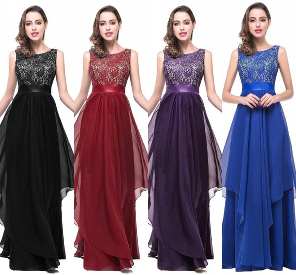 Vintage Lace A Line Cheap Chiffon Prom Dresses 2017 Real Image Exquisite Long Maid of Honor Gowns Formal Wedding Guest Dresses CPS251