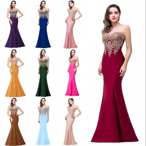 In Stock Cheap Mermaid Prom Dresses 2018 Sheer Jewel Neck Long Evening Gowns Illusion Back Floor Length Party Dresses Real Photo CPS262
