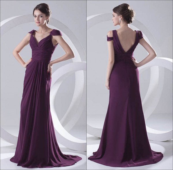 Off The Shoulder Chiffon Long Evening Dresses Cheap Real Image Elegant Low Back Ruched Floor Length Formal Party Prom Dresses ZPT253