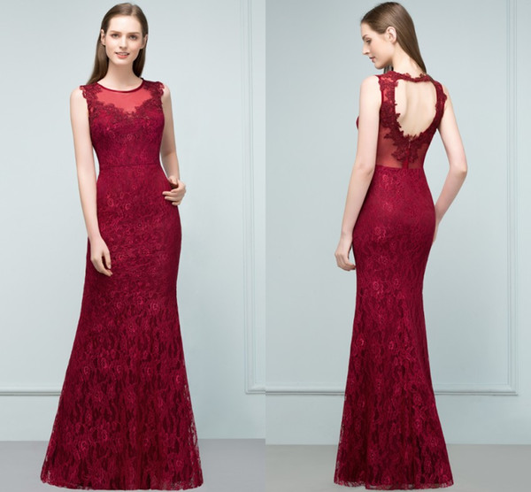 New Arrival Robe Longue Soiree Burgundy Lace Evening Dresses Long 2019 Sexy Back Prom Dresses Party Gown CPS808