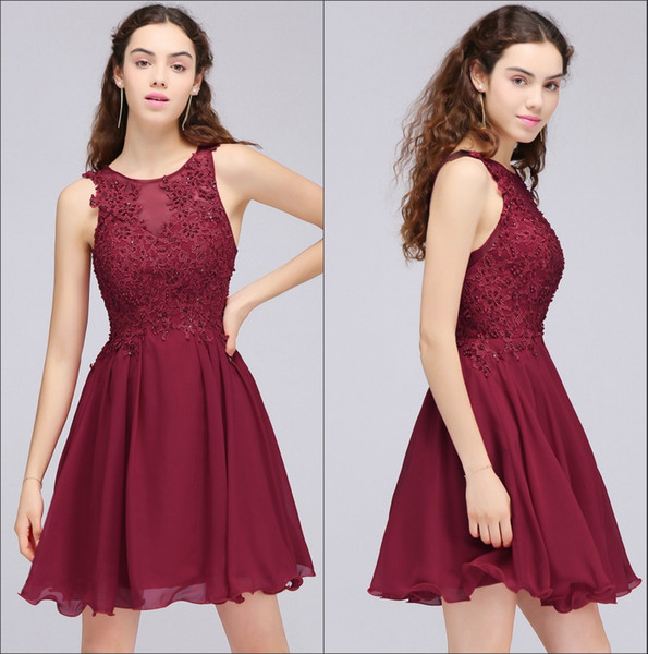 Cheap In Stock Lace Short Homecoming Dresses 2018 Chiffon Applique Beaded A-Line Knee Length Short Evening Prom Dresses Real Image CPS707