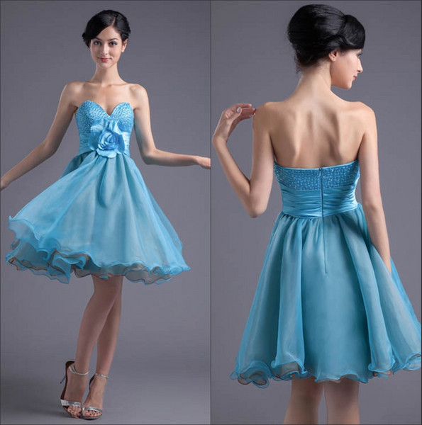 Strapless Organza Short Homecoming Dresses Stones Beaded Top Empire Flora A Line Formal Party Short Cocktail Prom Dresses ZPT001