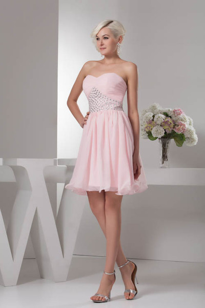Strapless Chiffon Short Homecoming Dresses Beaded Stones Ruched Empire A Line Formal Party Short Cocktail Prom Dresses WD4-1302