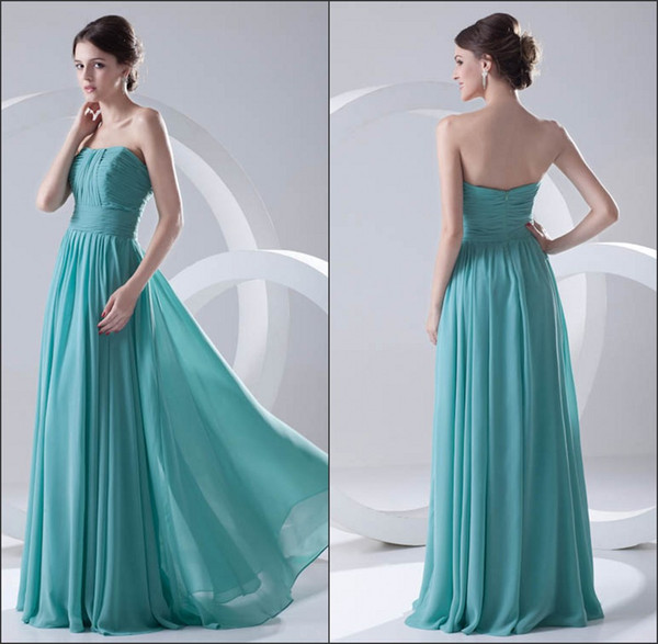 Strapless Chiffon Long Prom Dresses Ruched Floor Length Formal Party Evening Dresses ZPT185