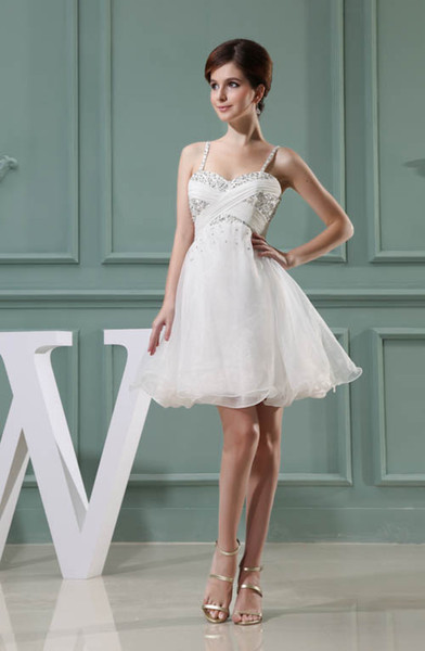 Spaghetti Straps Organza Short Homecoming Dresses Beaded Stones Ruched Empire A Line Formal Party Short Cocktail Prom Dresses WD3-125