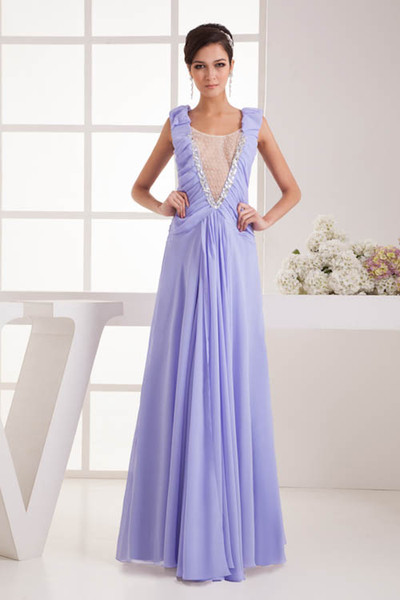 Chiffon Long Prom Dresses Real Image Crew Neck Ruched Beaded Stones Formal Party Floor Length Evening Dresses WD4-1361